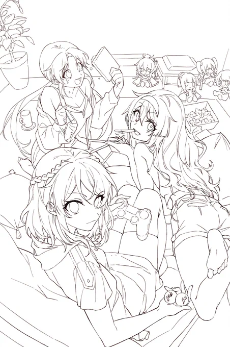 下書きをそのまま修正して線画にしたやつ #線画と塗った後を見せてください 