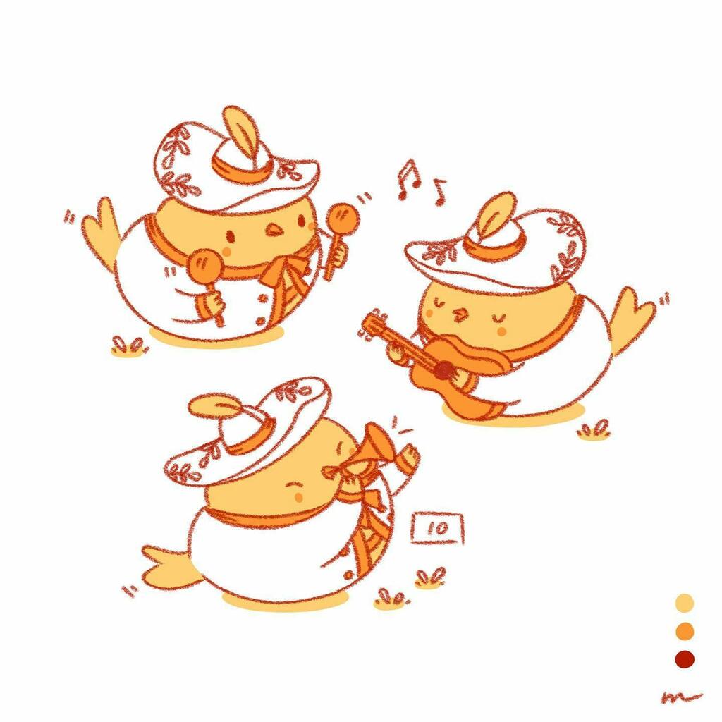 hellomochichito's tweet photo. 10/100. Mariachi chickies🐥. Finally colored them in! I sketched these bbs out months ago, wasn’t really feeling them but revisited them yesterday and now I can dig it🤘. Which one do you vibe with?🎺🎸🥁 #100daysoffloraandfaunafriends #the100dayproje… https://t.co/mkkJdyJFEa https://t.co/FPaELirnrz
