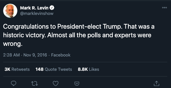 Look at this hypocrisy. This year's results are no more in doubt than 2016, but people like Levin are throwing a shit-fit over it.