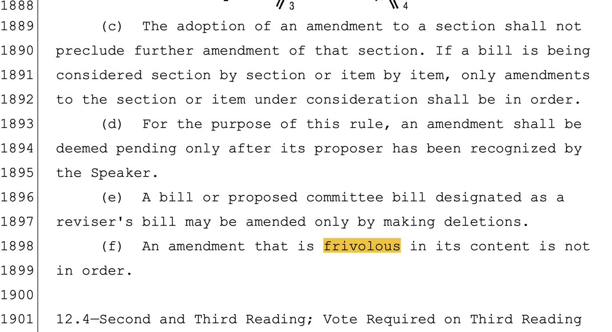 I'll define 'frivolous' since House Republicans won't. It's ANY floor amendment filed by Democrats. They'll cite this rule & declare all our amendments out-of-order. Democrats won't be able to contribute to the legislative process. Why not just ban us from entering the building?