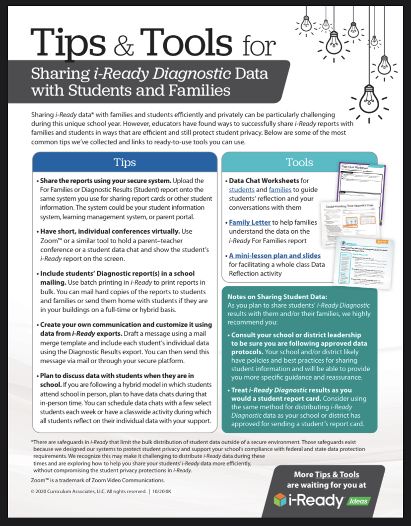 CurriculumAssoc's tweet photo. Sharing #iReady data with families &amp; students efficiently and privately is challenging during this unique school year. Educators have found ways to share reports protecting privacy. Read tips we’ve collected and links to ready-to-use tools you can use! https://t.co/4PS004CFey https://t.co/70MpJ40leB