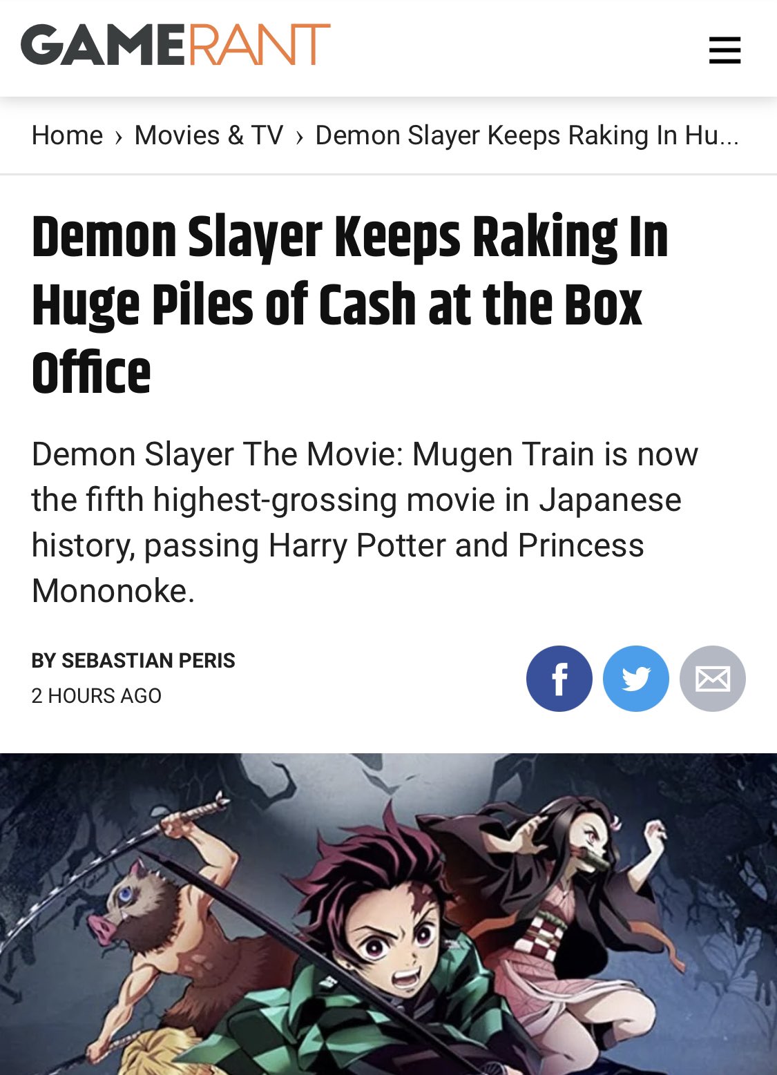 Demon Slayer” Movie Now 3rd Highest-Grossing Film in Japan of All