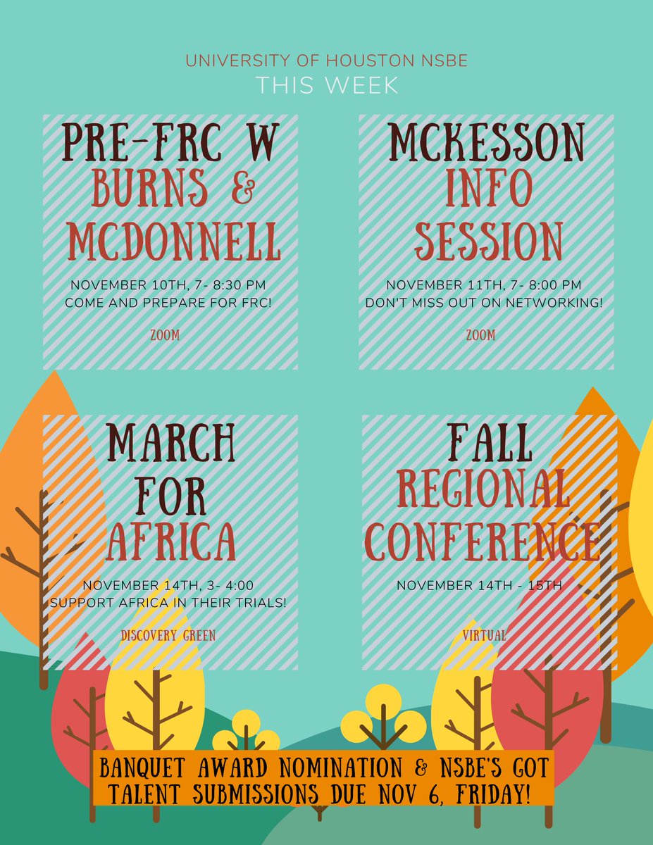 This week:
We will have a Pre-FRC event with Burns & McDonnell, happening tomorrow. We are also having a McKesson Info session on Wednesday, 11/11, and we will be Marching For Africa, speaking up for our African brothers and Sisters. And our weekend will busy! ITS FRC!!📣
#r5nsbe