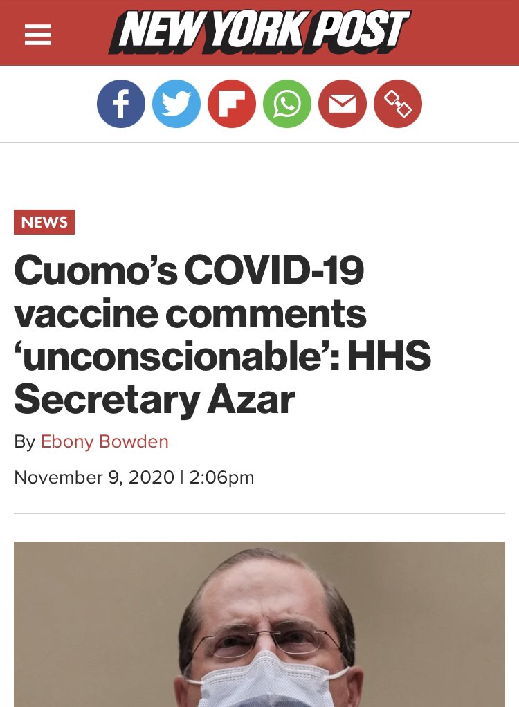 But she wasn’t alone. Where bad and dangerous coronavirus ideas go,  @NYGovCuomo is never far behind. By now you’ve surely heard of his comments that it’s “bad news” that we got a vaccine during the Trump Admin. Just a vile comment.