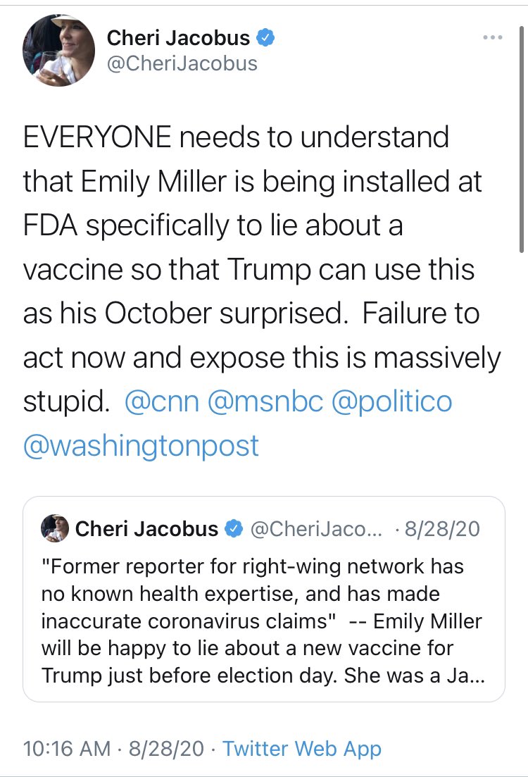 Welcome back to the program,  @CheriJacobus, who pushed the same conspiracy that Trump was going to rush through an unsafe vaccine right before the election (which, I will remind you, is now in the past).