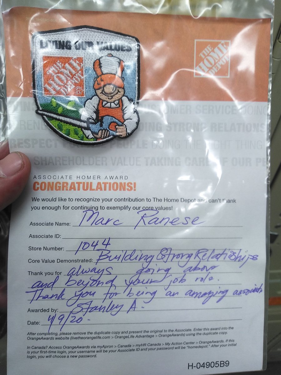 This definitely means alot to me I want to give a BIG thank you to my management team at store 1044 they inspire me beyond words and I'm so greatfull  to have them as leaders! #PacNorthProud #HomeDepotStrong #CoreValues #Store1044 #7YearsWellSpent