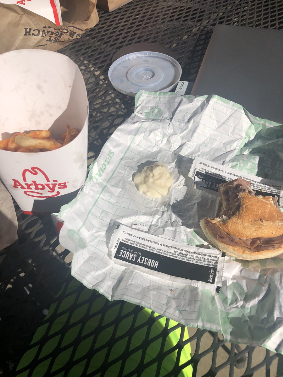 HeelZito's tweet photo. Almost forgot to take a pic cuz I was shoving the meats DAHN my MAHTH too fast @PatMcAfeeShow #arbysisawesome https://t.co/rGcmGlZbL2