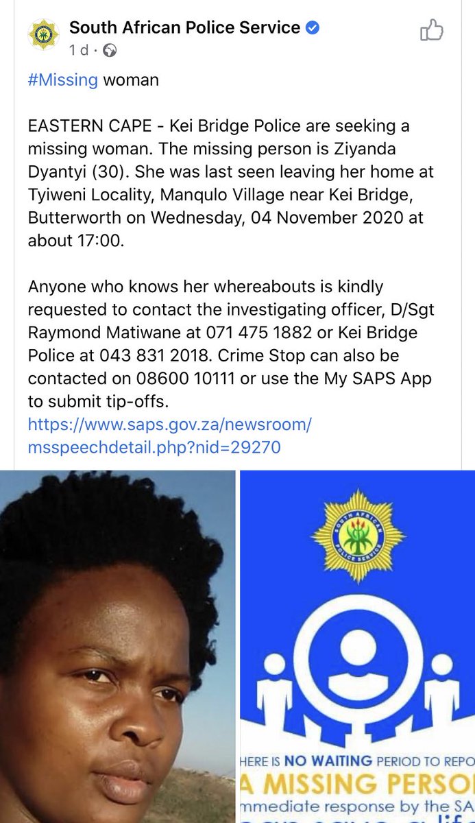 I would appreciate the help in sharing and assisting to get this far &amp; wide to find Ziyanda. We would appreciate all the help. EC, Butterworth and surrounding areas she was last seen on Wednesday 4/11/2020 at about 17:00. Please retweet 🙏🏽