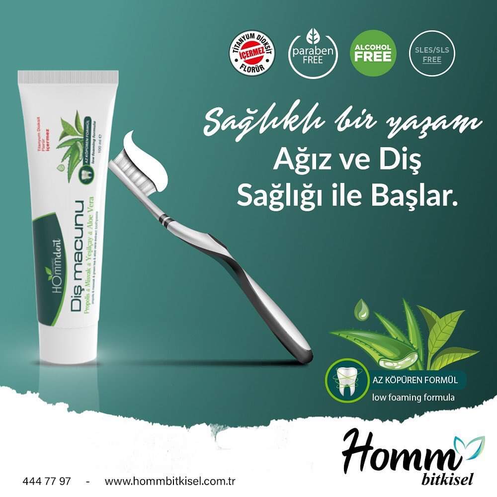 HOMMDENT FLORÜRSÜZ DİŞ MACUNU

✔Aloe vera
✔Misvak
✔Propolis
✔Yeşilçay özleri 

✖Florür içermez!
✖Paraben içermez!
✖Titanyumdioksit içermez!
✖SLES/SLS içermez!

#hommbitkisel #yerliüretim  #dişmacunu #FLÖRÜRSÜZDİŞMACUNU