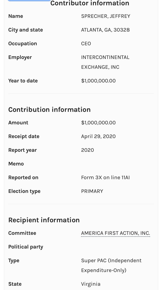 Not only did  @KLoeffler commit insider trading and profit off the pandemic, but also bribed the Trump admin to avoid investigation. 1M$ bribe was made by husband Jeffrey Sprecher to Trump’s SuperPAC. GA, get this crook out of the Senate,Support  @ReverendWarnock! Receipts below:
