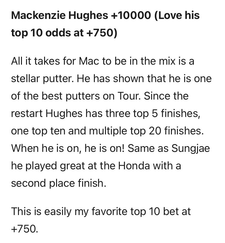 Cash those top ten bets! @MacHughesGolf @SIGambling @SI_Golf