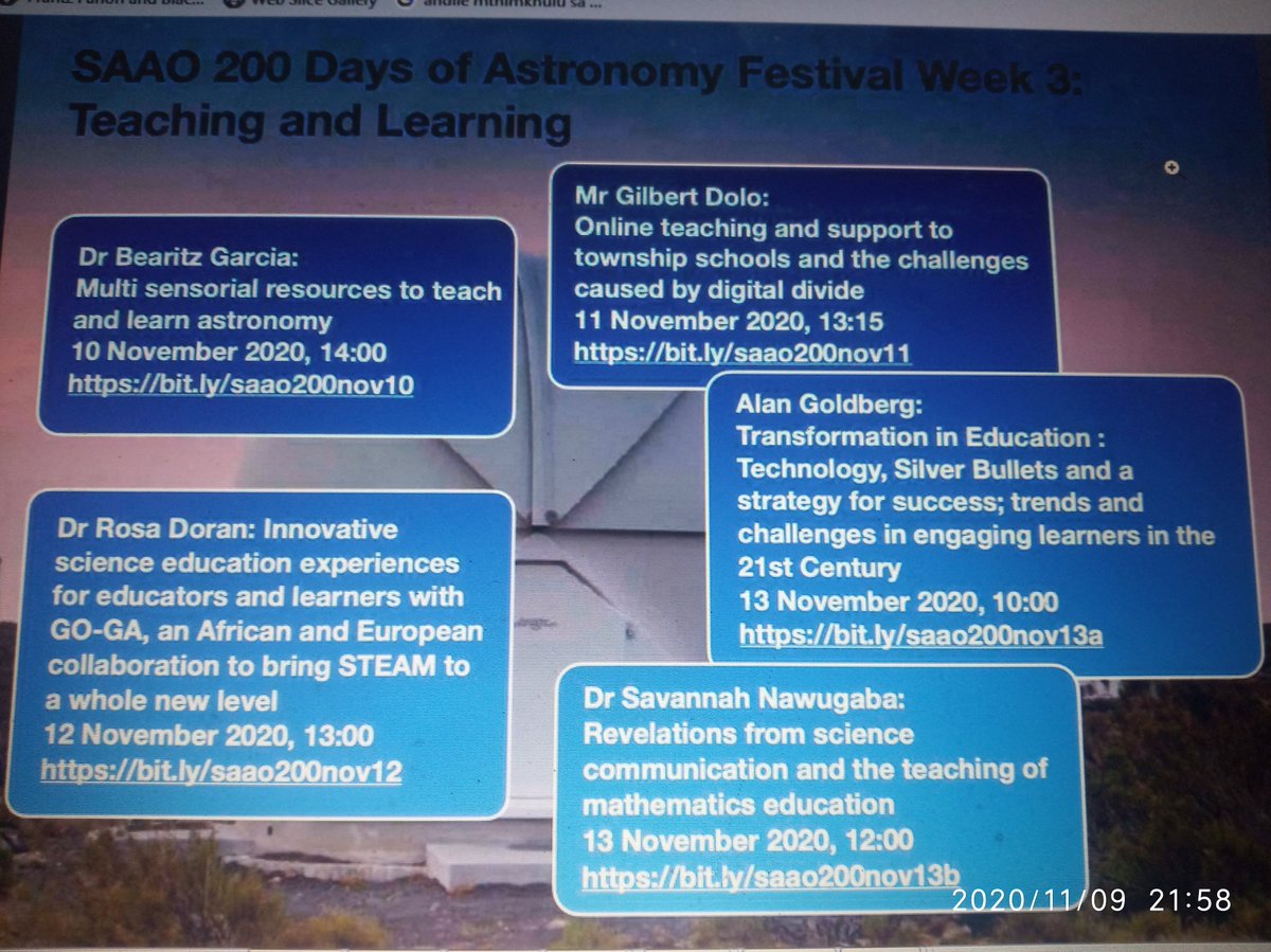 rassivuyile's tweet photo. Join us for a series of talks, the 1st will be given by Dr Beatriz Garcia at 14h00 SAST on the 10/11/2020. Here is the link : https://t.co/0p9M051hJ5  #SAAObeyond200 https://t.co/WcZhy36LH0