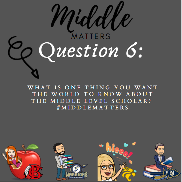 missliz31's tweet photo. BONUS TALK!: 
Q6: What is one thing you want the world to know about the ELITENESS of middle schoolers? #MiddleMatters 🥰✨🎉😎💯😍 https://t.co/9iBp0Esimo