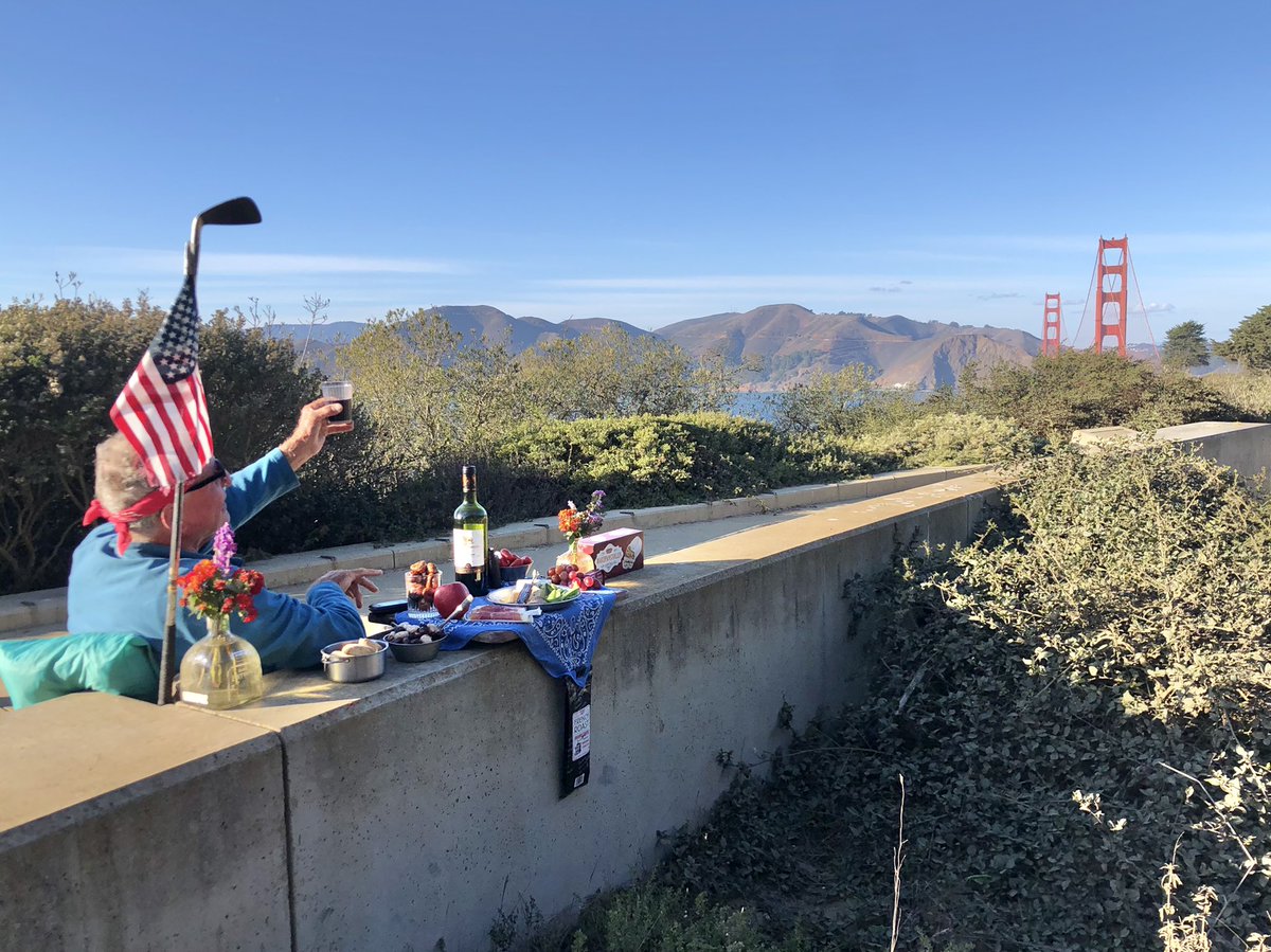 This guy! He sits at the Pacific Overlook in <a href="/presidiosf/">Presidio of San Francisco</a> most days (maybe every day?) with his bike, a bottle of wine, and a full cheese and fruit spread. He is toasting the view...because, well just look at it! 🚴🏻 🍷 🧀 🍎🌉 #TOTALSF