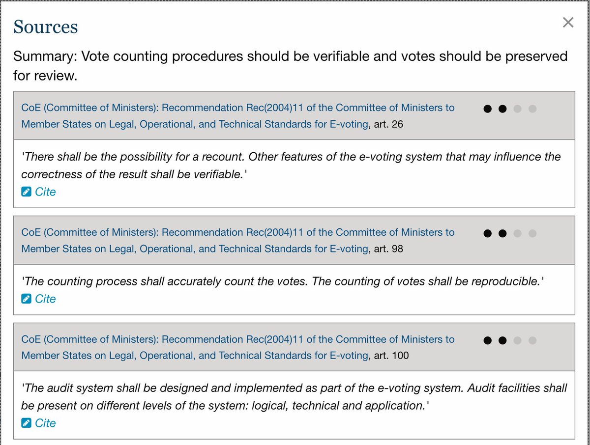 6) Carter Center: "Vote counting procedures should be verifiable and votes should be preserved for review. . . . There shall be the possibility for a recount. . . ."  https://eos.cartercenter.org/obligations/5#920