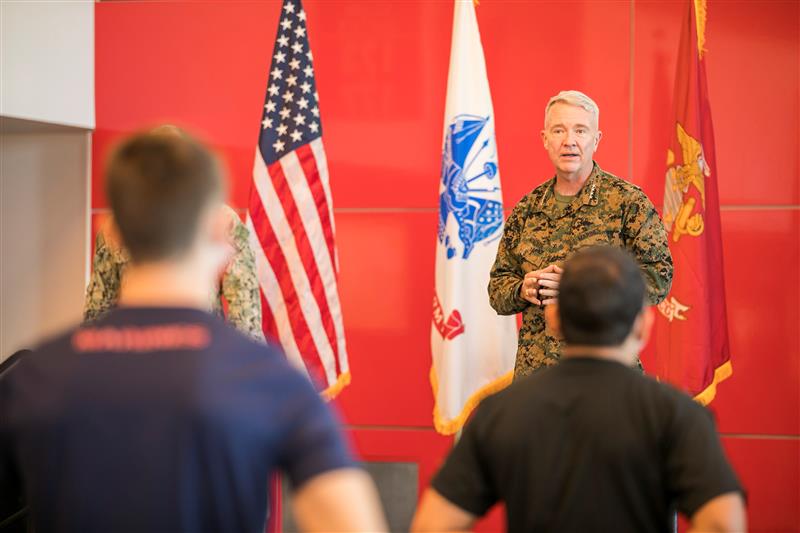 CENTCOM's tweet image. Gen. Frank McKenzie, #CENTCOMCDR administered the oath of enlistment to 30 multi-service enlistees at Raymond James Stadium on Nov. 4th. The event was recorded and played on the big screen during the #TampaBayBucs game last night.