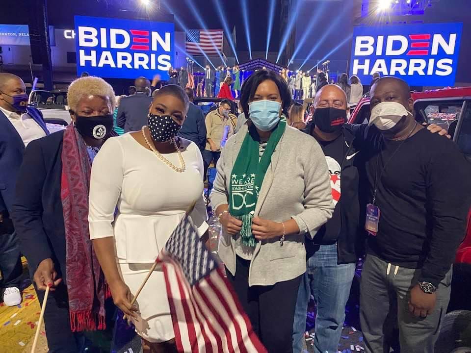 SegravesNBC4's tweet image. Dc @MayorBowser &amp;amp; staff attended @JoeBiden victory speech in Wilmington, DE Saturday.  Delaware on the Mayor’s list of “High Risk” states which would require quarantine after returning. Bowser staff says the trip was “essential travel” exempted under Mayor’s order. @nbcwashington