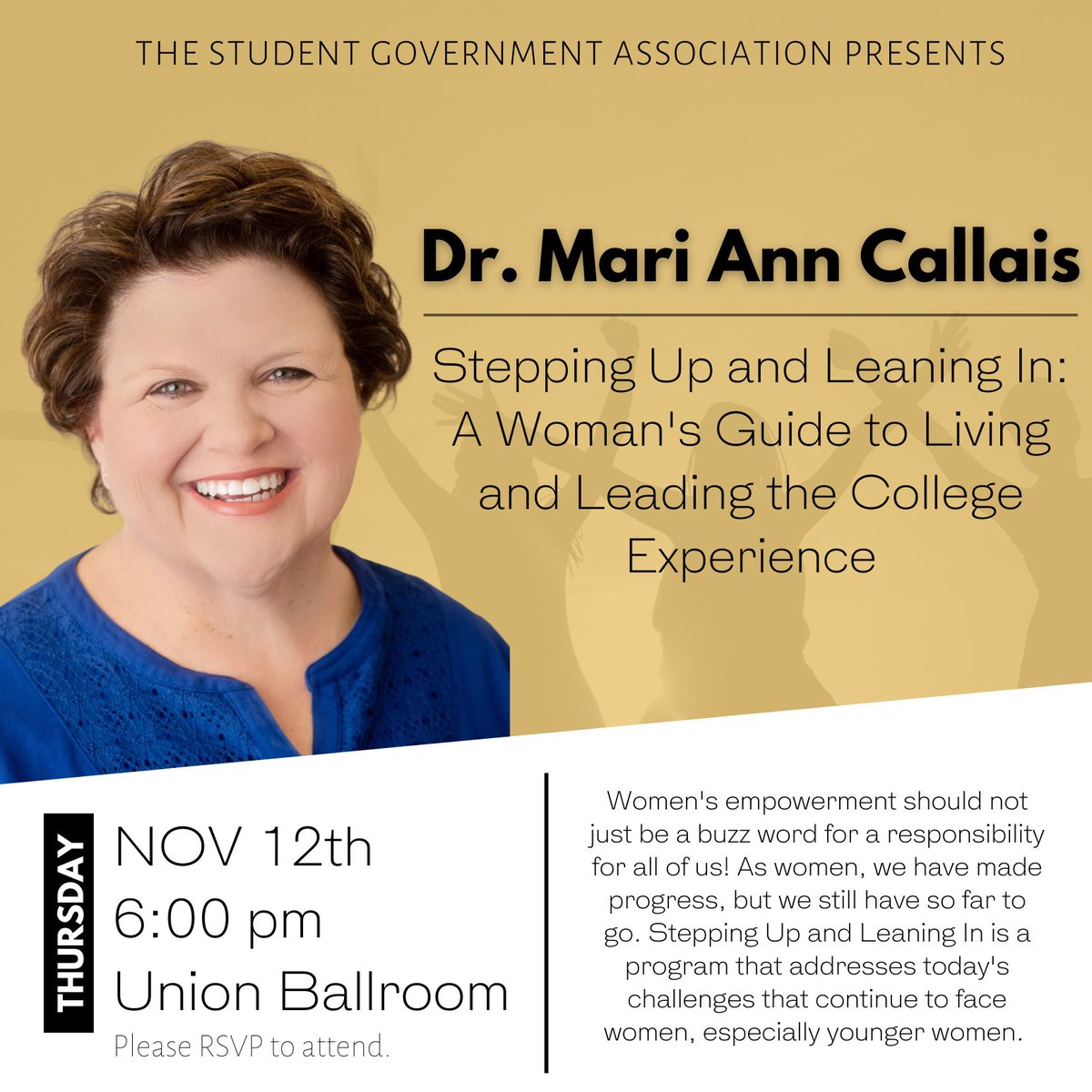 You do not want to miss Dr. Mari Ann Callais this Thursday!! Her program Stepping Up and Leaning In address today’s challenges that continue to face women. 

We would love for to be there. Space is limited to 100 attendees. Please RSVP using this link: docs.google.com/forms/d/e/1FAI…