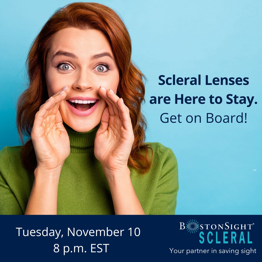 SCLERAL Lenses are Here to Stay!  Join Drs. Sheila Morrison and Stephanie Ramdass for top tips on adding scleral lenses to your practice. Join us November 12 at 8 p.m. EST . Register for free in advance at us02web.zoom.us/webinar/regist…
#webinar #optometry #opthalmology #sclerallens