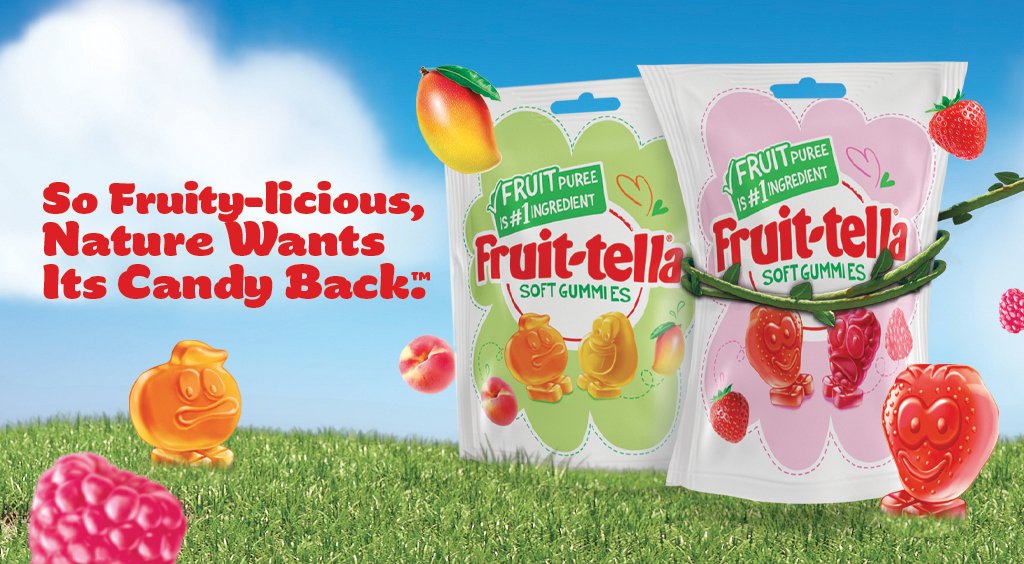 fruittellaus's tweet photo. Say hello to Fruit-tella. Sweet soft gummy candy made with real fruit puree as the first ingredient. It’s so good, nature wants its candy back™. #fruittella #naturescandy https://t.co/7nENx5TRQt