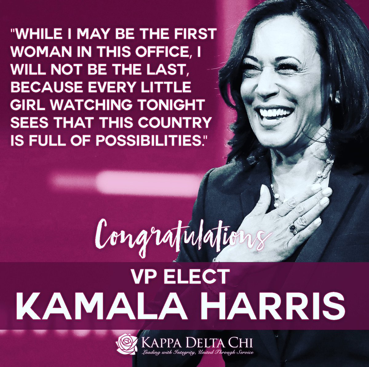 This is an achievement for women everywhere! As a woman of color, Kamala Harris made history this month! Congratulations!!