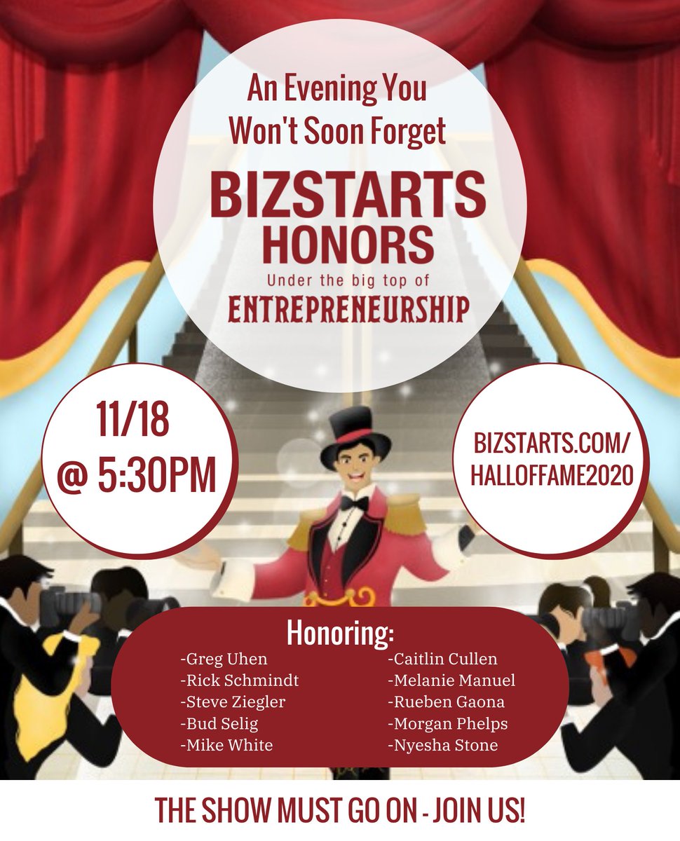 The Show Must Go On! That is what entrepreneurs around Wisconsin have come to know in a time like this. Join us for our annual Hall of Fame Event next Wednesday! eventbrite.com/e/bizstarts-ho…