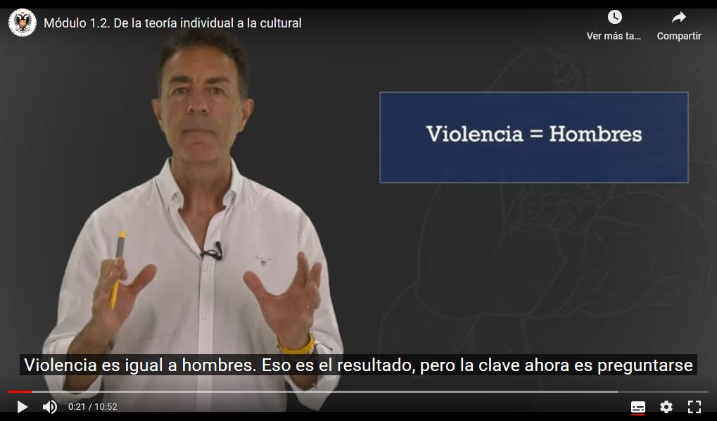 Miguel Lorente vendiéndote el curso: "solo decimos que no os engañen los que relacionan violencia y hombría".

Miguel Lorente dándote el curso: "VIOLENCIA = HOMBRES".

Pues todos los cursos de nuevas masculinidades, tres cuartos de lo mismo.