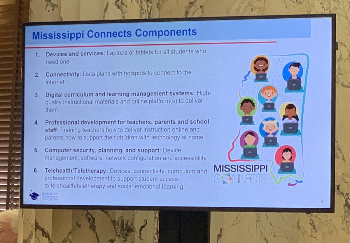 Final speaker: John Kraman,  @MissDeptEd CIO, provides Mississippi Connects update to senators. As of 11/6/20, 185,000 devices have been delivered.