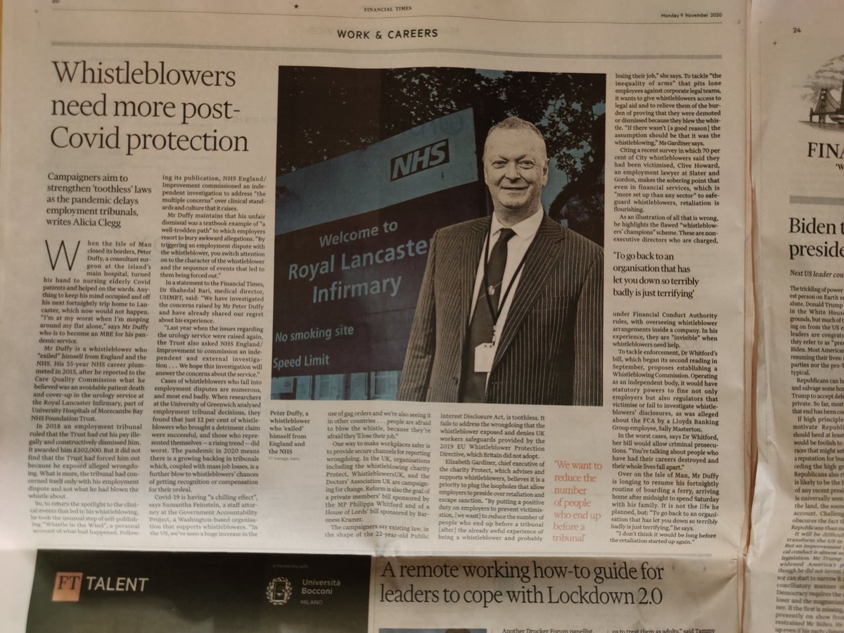 peter__duffy's tweet photo. Today's FT. Sorry that it's only available in the paper edition or to subscribers, but thanks to all who have shown an interest. Thanks also to Alicia Clegg and the FT for a well-balanced article. Let's hope it makes a difference.  @NHSwhistleuk @NHSwhistleblowr @Dr_PhilippaW https://t.co/NvYiLpPqVk