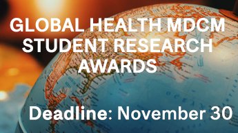 Attention #McGill Med students, you have until the end of the month to apply for the Global Health MDCM Student Research Awards! Successful applicants will receive a $2.5K stipend to conduct or assist a faculty member on a global health research project.

mcgill.ca/globalhealth/f…