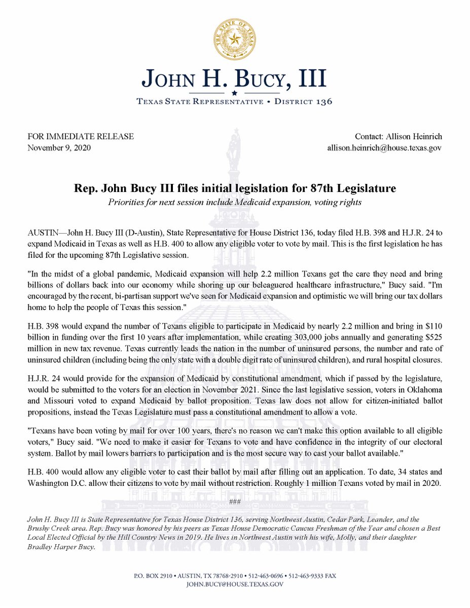 Rep John Bucy Iii Today I Filed My First Bills For The 87th Legislative Session To Expand Medicaid And To Allow Any Texan To Cast Their Ballot By Mail 1 4