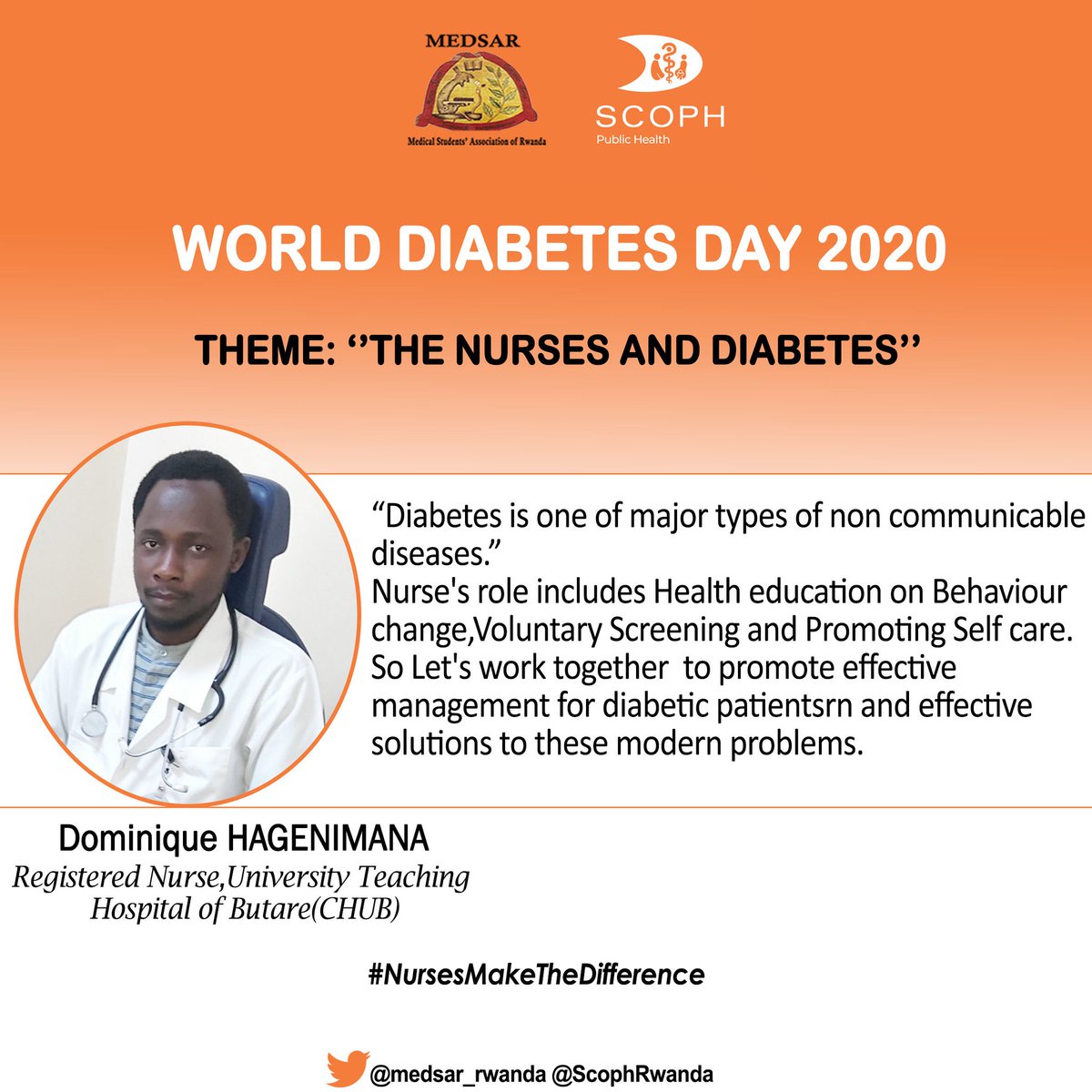 Behavior change and regular Screening of NCDs can help our society to prevent diabetes.
@medsar_rwanda @ScophRwanda 

#NursesMakeTheDifference