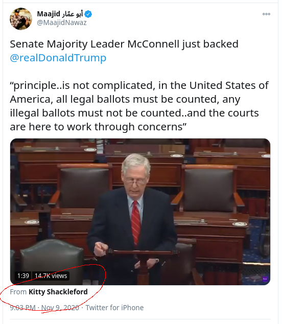 He's now credulously sharing a speech from Mitch... but notably the video is shared from a white supremacist account yet again