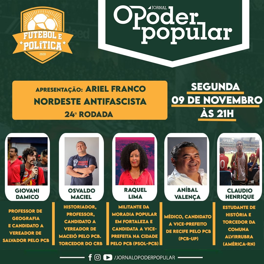 bpopularpcb's tweet photo. É HOJE! 🔴

⚽🏟 A vigésima quarta rodada do Futebol e Política apresentará as candidaturas comunistas dos estados do Nordeste. ⚽🏟 (+) https://t.co/xvRpDBCrRa