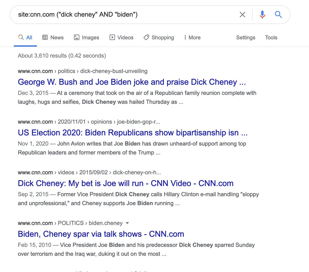 3. No, CNN did not report that Dick Cheney will be advising Biden on foreign policy. A quick search of the CNN website shows that the tweet, which stems from an unreliable account, is false.  https://www.buzzfeednews.com/article/janelytvynenko/post-elections-debunks#125934317