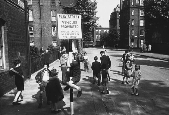 1963: Now 750 such streets in the country but growing conflict between motorists and children. The 60s sees controversy with women struggling to maintain traditional street sociability, up against the gathering power of business interests and rising car ownership in the period.