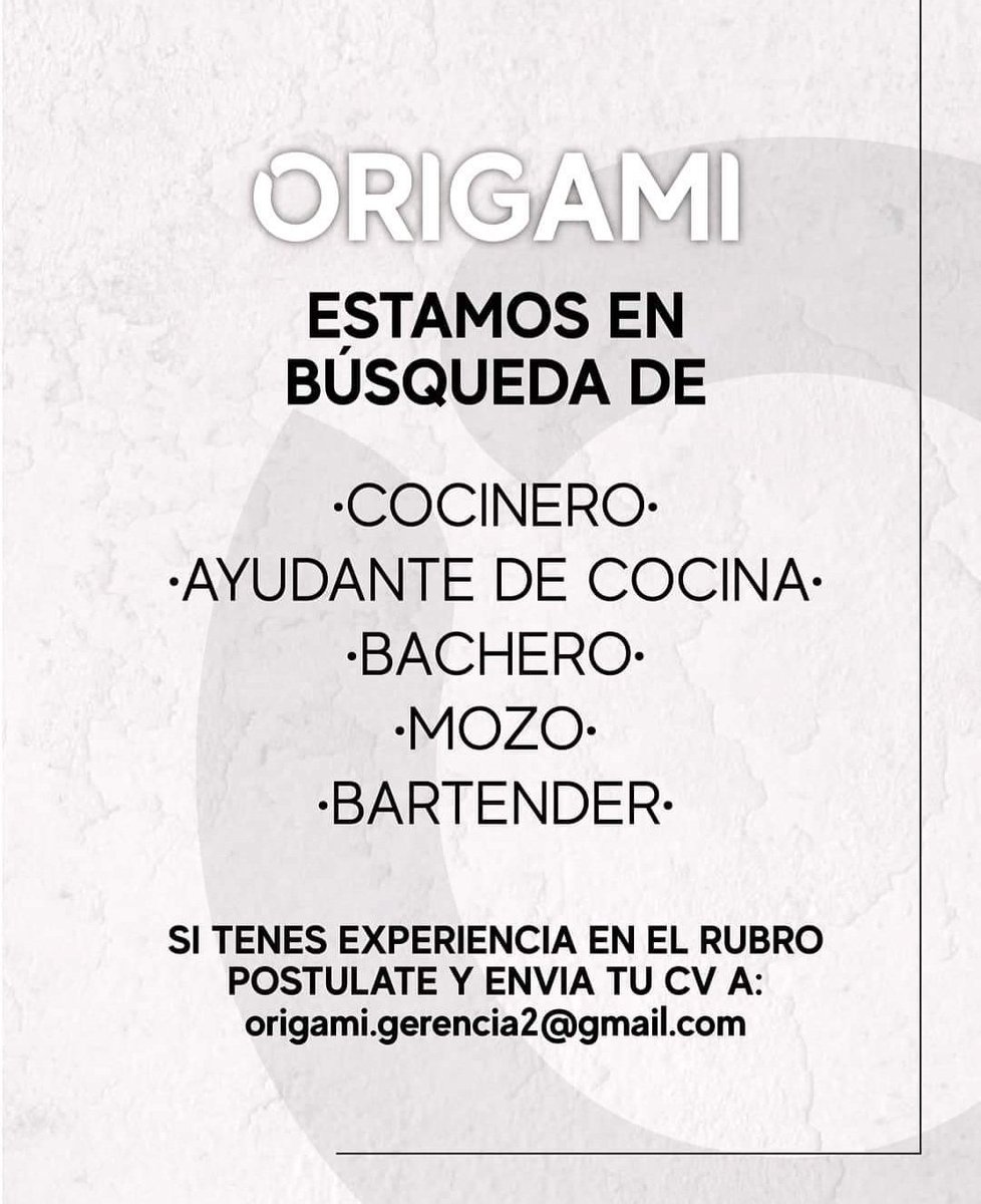 MariscalNancyM's tweet photo. #RadaTilly 
Agrandamos nuestro staff! 👨‍🍳👩‍🍳🙋‍♀️

Buscamos:

🌟Cocinero
🌟Ayudante de cocina
🌟Bachero 
🌟Mozo
🌟Barman 

Si tenes experiencia postulate. Envia tu cv a origami.gerencia2@gmail.com 
#origamisushi #enviatucv #cocinero #ayudantedecocina #barman #mozo #tebuscamos https://t.co/8RCYcH4U2p