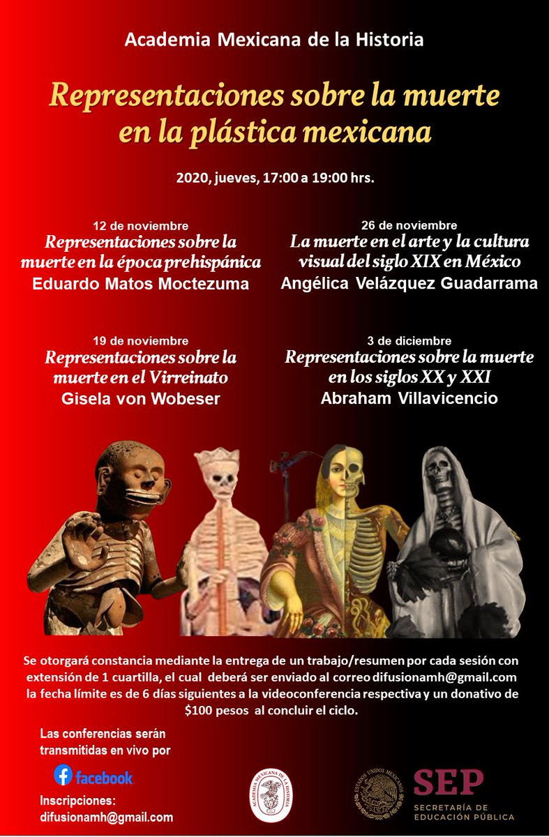 HistoriaUMICH's tweet image. La Academia Mexicana de la Historia invita al ciclo de videoconferencias "Prácticas y ritos en torno a la muerte. Representaciones sobre la muerte en la plástica mexicana". 

Transmisión en: facebook.com/acadmxhistoria