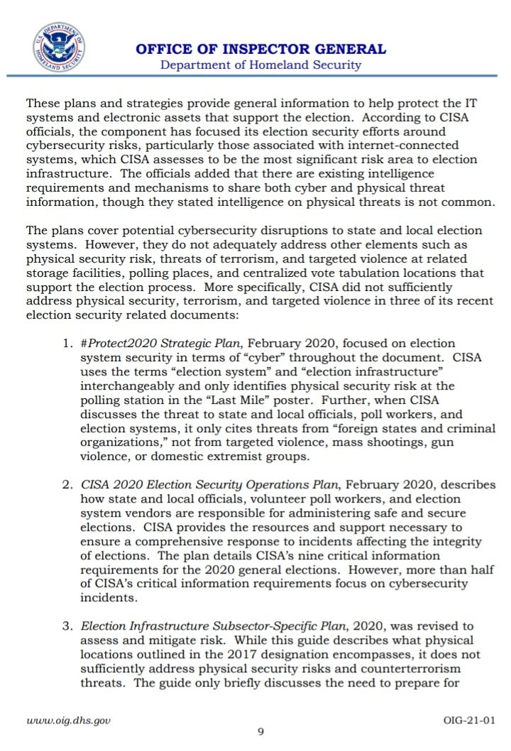 CISA did not sufficiently address physical security, terrorism, and targeted violence in 3 of its recent election security related documents:1.  #Protect2020 Strategic Plan,2. CISA Election Security Operations Plan3. Election Infrastructure Subsector-Specific Plan