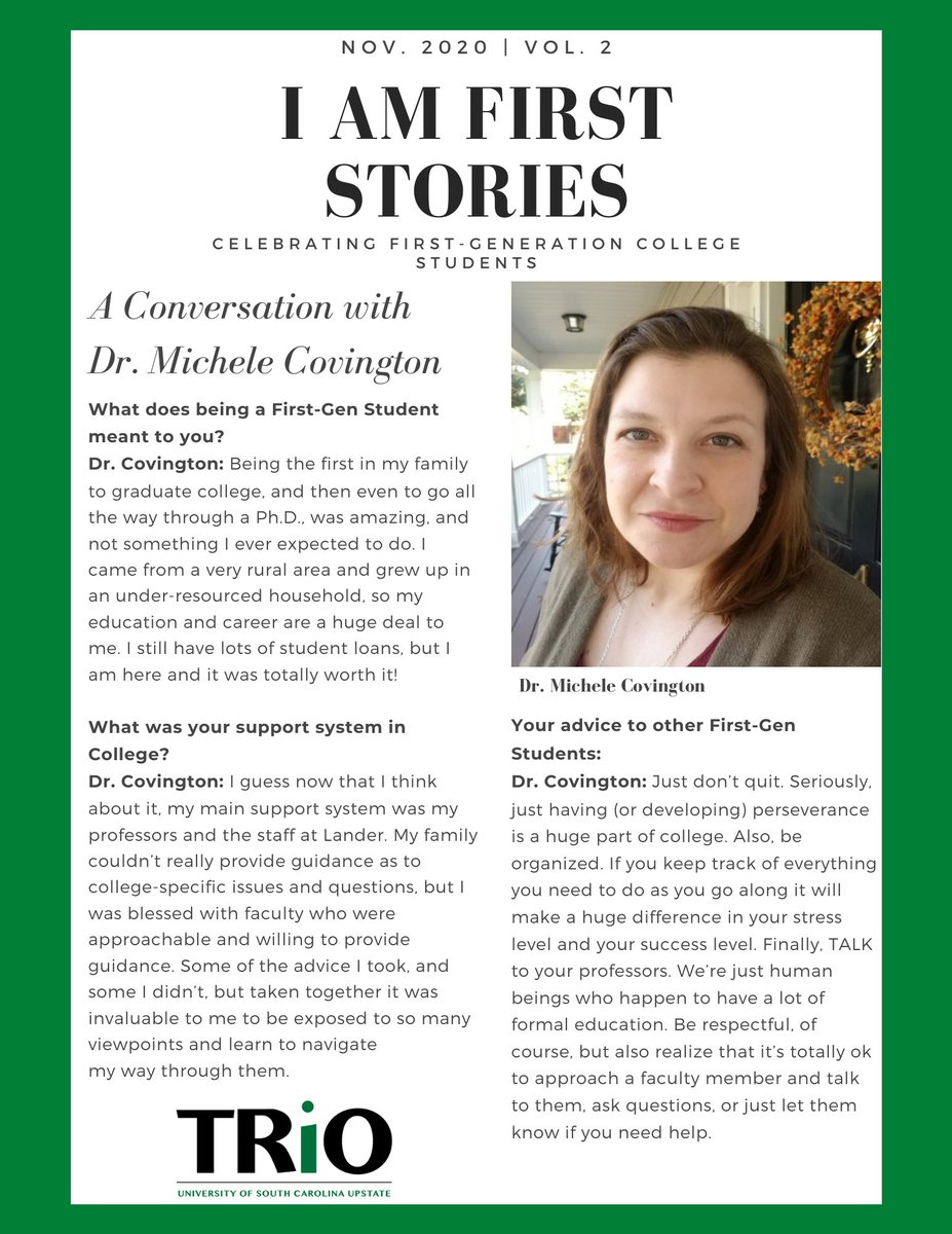 Our second I Am First highlight features Dr. Michele Covington. 
#FirstGenerationCollegeCelebration #CelebrateFirstGen #FirstGen #FirstGenStudent #FirstGenForward #USCUpstate