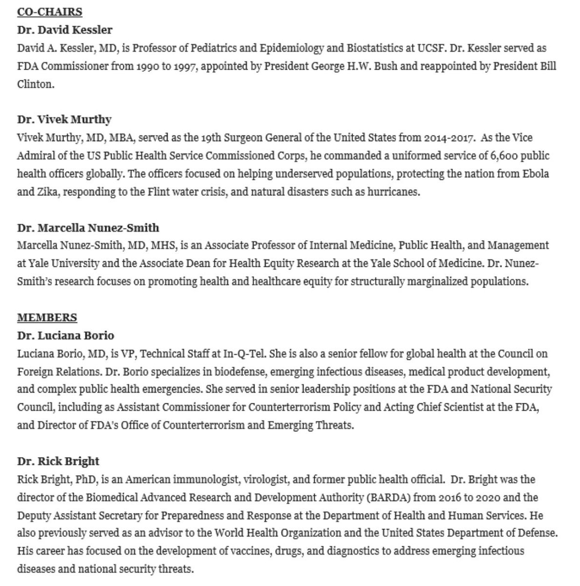 doctor_oxford's tweet photo. Joe Biden’s new Covid-19 advisory board: world-leading professors of immunology, infectious diseases, internal medicine, epidemiology &amp; public health.

Boris Johnson’s new Covid-19 vaccine “tsar”: a venture capitalist with no health experience, yet is married to a Tory minister. https://t.co/UKC5WgtHWu
