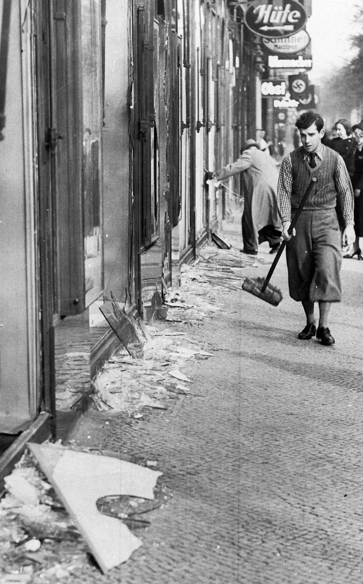 3. 09.11.1938 - Kristallnacht (Night of the Broken Glass; November Pogrom). Nazi paramilitary forces and civilians broke the windows of Jewish-owned stores, buildings, and synagogues, while Nazi authorities looked and did nothing to stop it.