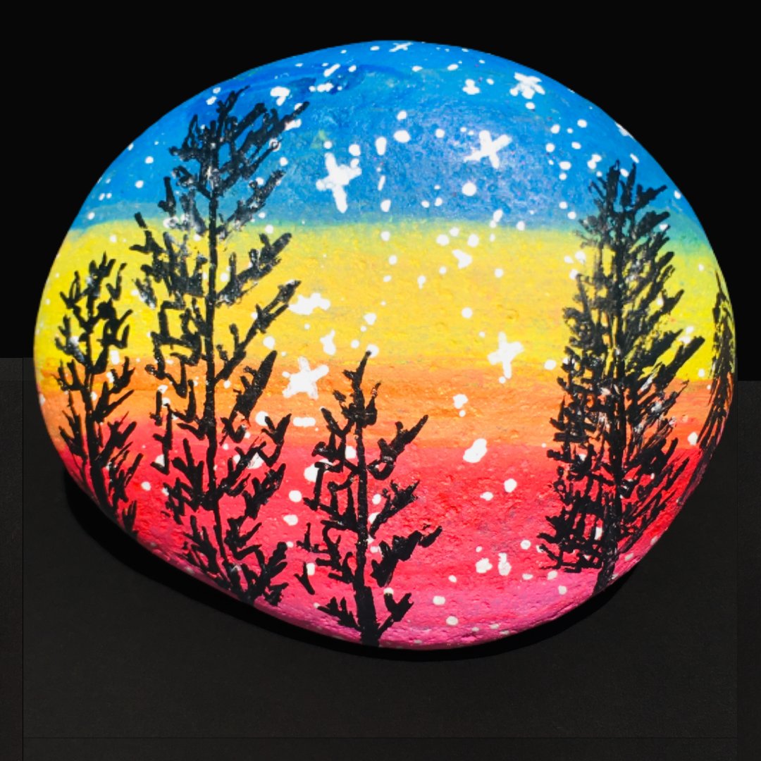 DrawlishArt's tweet photo. #RainbowSky 🌈 #RockPainting #Idea with #DrawlishPaintPens 🎨 #BlackTrees on #Colorful #Background with #WhiteStars ⭐ #Easy #Ideas to #Draw and #Paint a #Beautiful #Rock #Design ✨ #Best, #Creative & #Attractive #RockArt ever 👌 Made with #PaintPens & #AcrylicPaint by #Drawlish. https://t.co/ocn1REHpSY