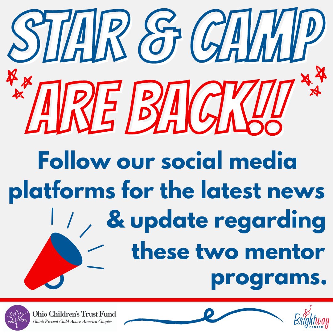 BrightwayCenter's tweet photo. 🌟MENTORING IS BACK!🌟 

Stay tuned to our social media platforms regarding our two mentor programs - STAR &amp; CAMP - coming back THIS MONTH! We are so excited to (virtually) see some familiar, as well as new, faces logging on to join us SO SOON! https://t.co/80whA5N1Z1