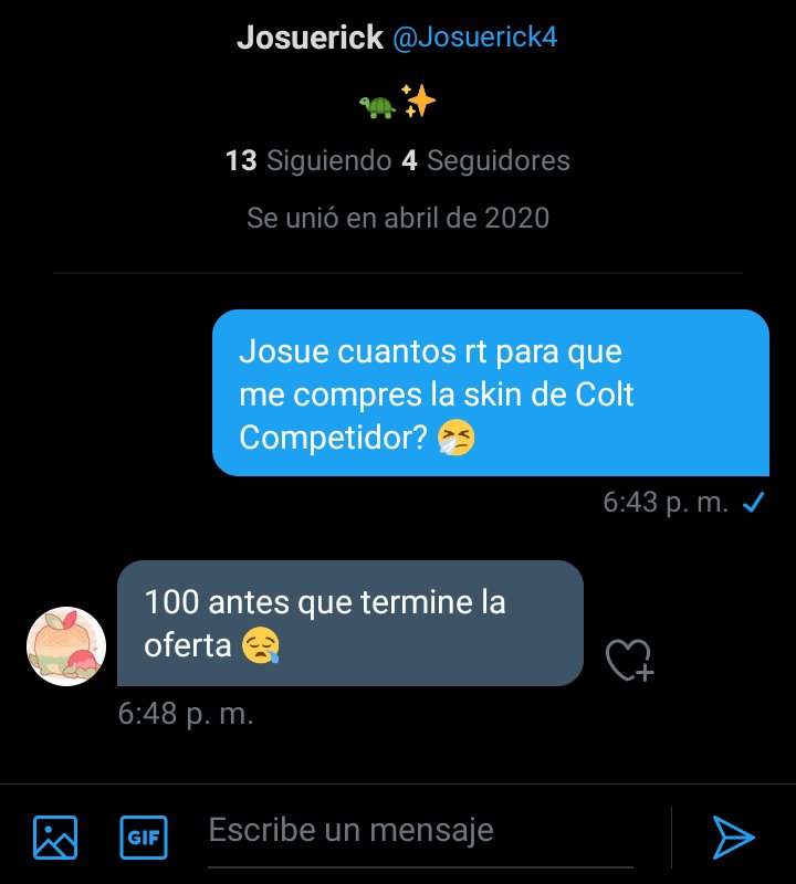 Gente, agradecería mucho que me ayudaran dándole rt para que @Josuerick4 me compre la skin de colt competidor 👉🏻👈🏻