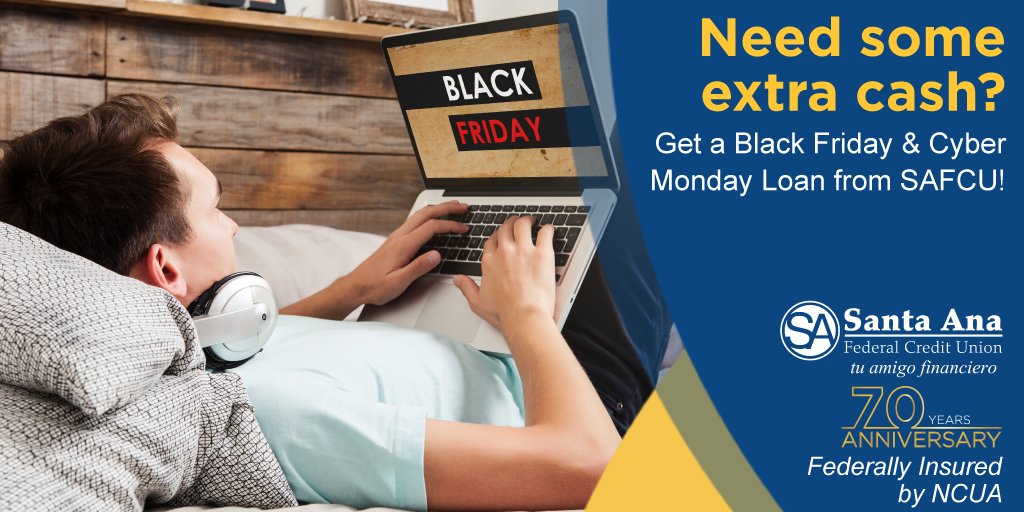 SantaAnaFCU's tweet photo. Need some extra cash for #BlackFriday? π΅ Apply for a #PersonalLoan with #SAFCU TODAY and prepare yourself for Black Friday/Cyber Monday shopping! ποΈ β¨
Learn more: https://t.co/PQ0onGAK08
#BlackFriday #CyberMonday #SantaAnaFCU https://t.co/OQmcOjNlX9