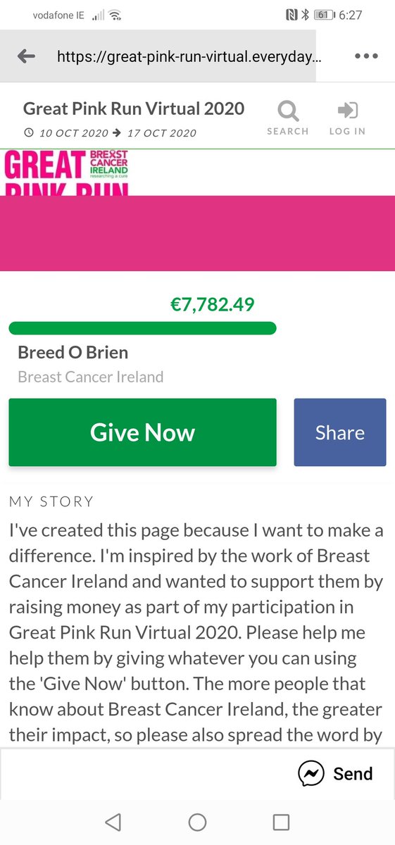 This is amazing. Thanks so much for all your support.

This does not include the sponsorship money being collected by the TY classes of Banagher College 
#miles4MsH
<a href="/BreastCancerIre/">BreastCancerIreland</a>
<a href="/BanagherCollege/">BanagherCollege</a>

Will we reach €10,000????

Let's try. Retweet please. 

…eat-pink-run-virtual.everydayhero.com/ie/breed-o-bri…