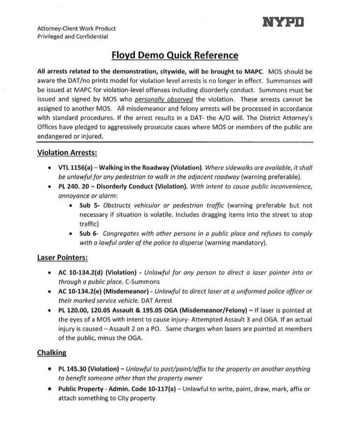 nycprotestcvrge's tweet image. NYC Protest Coverage has received leaked NYPD guidelines for George Floyd protestors.
#nycprotestcoverage