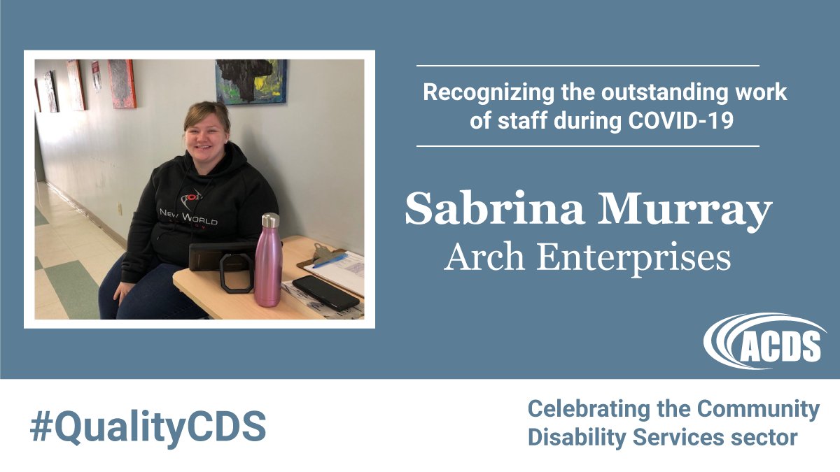 ACDS_online's tweet photo. ACDS is recognizing staff from the Community Disability Services sector for outstanding work during COVID-19. 

Thank you Sabrina from Arch Enterprises for your amazing work! Learn about Sabrina's initiative here: https://t.co/0moqDQRpFo #QualityCDS https://t.co/VRdI87wNH2