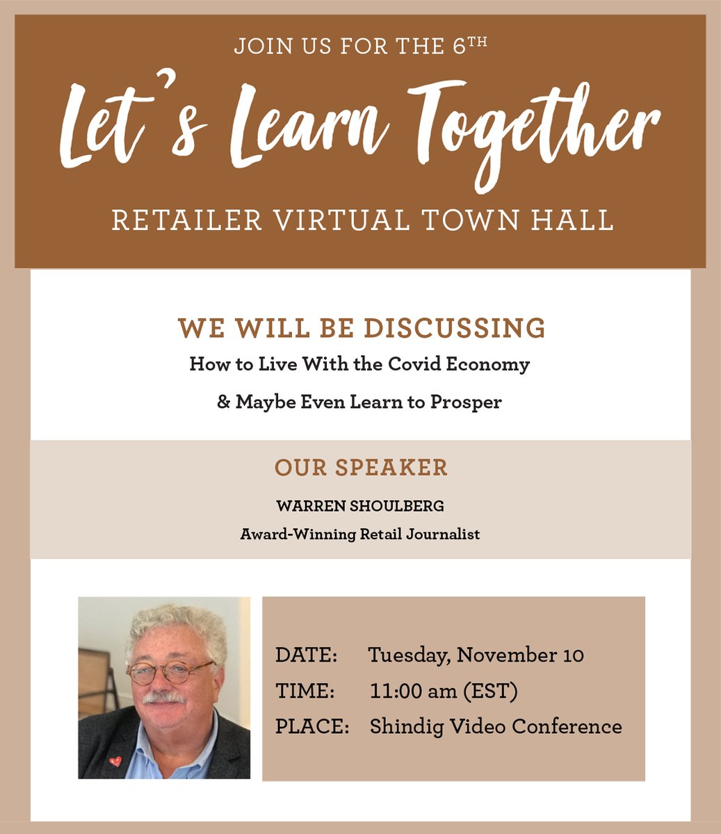 Are you signed up for tomorrow's Retailer Virtual Town Hall? RSVP Today to join our discussing on: How to Live With the Covid Economy &amp; More.

shindig.com/login/event/tw…

#SmallBusiness #SmallBusinesses #smallbusinessowner #SmallBiz #smallbusinesssupport
